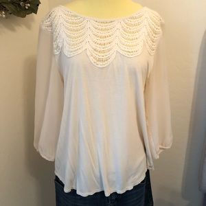 Lauren Conrad Cream Long Sleeved Scallop Top